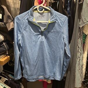 Vineyard Vines Light Blue Performance Quarter-Zip with Yellow Trim
